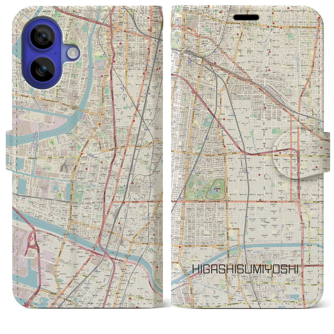 【東住吉(大阪府)】地図柄iPhoneケース(手帳タイプ)ナチュラル・iPhone 16 Pro Max 用