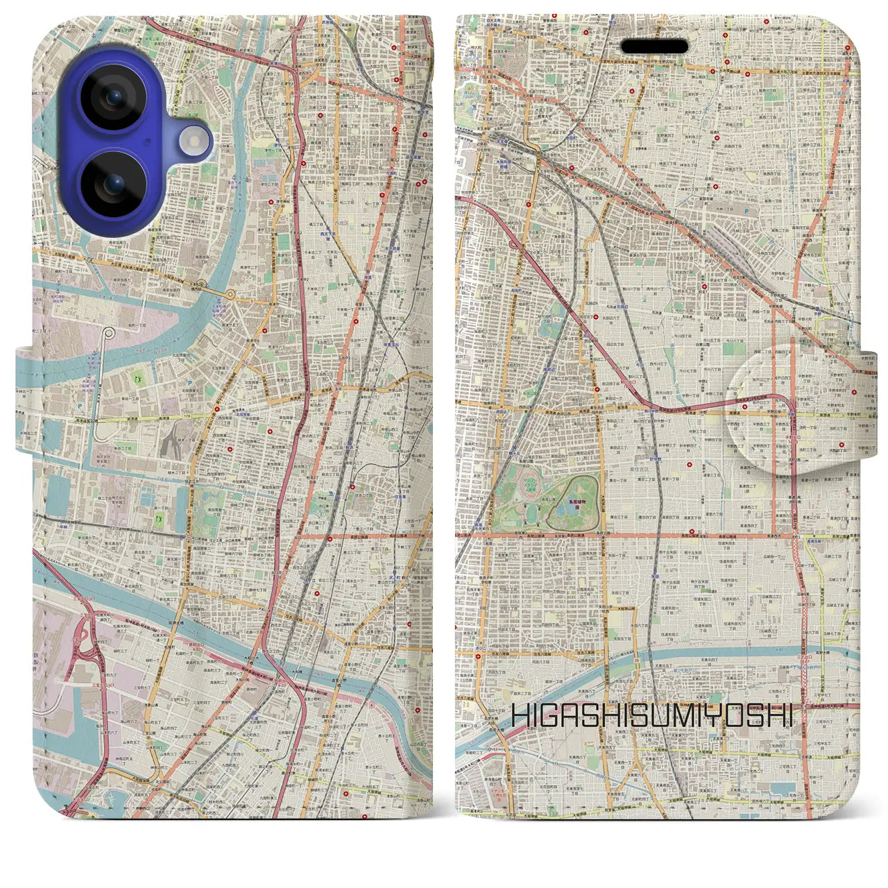 【東住吉(大阪府)】地図柄iPhoneケース(手帳タイプ)ナチュラル・iPhone 16 Pro Max 用