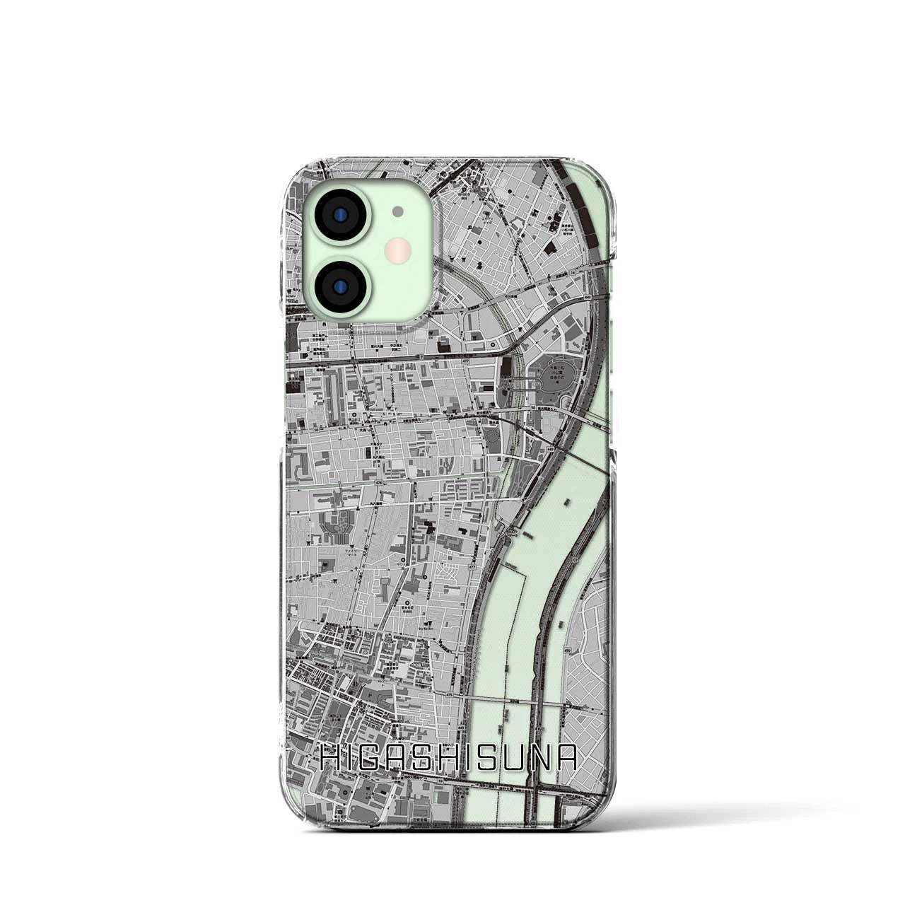 【東砂(東京都)】地図柄iPhoneケース(クリアタイプ)モノトーン・iPhone 12 mini 用