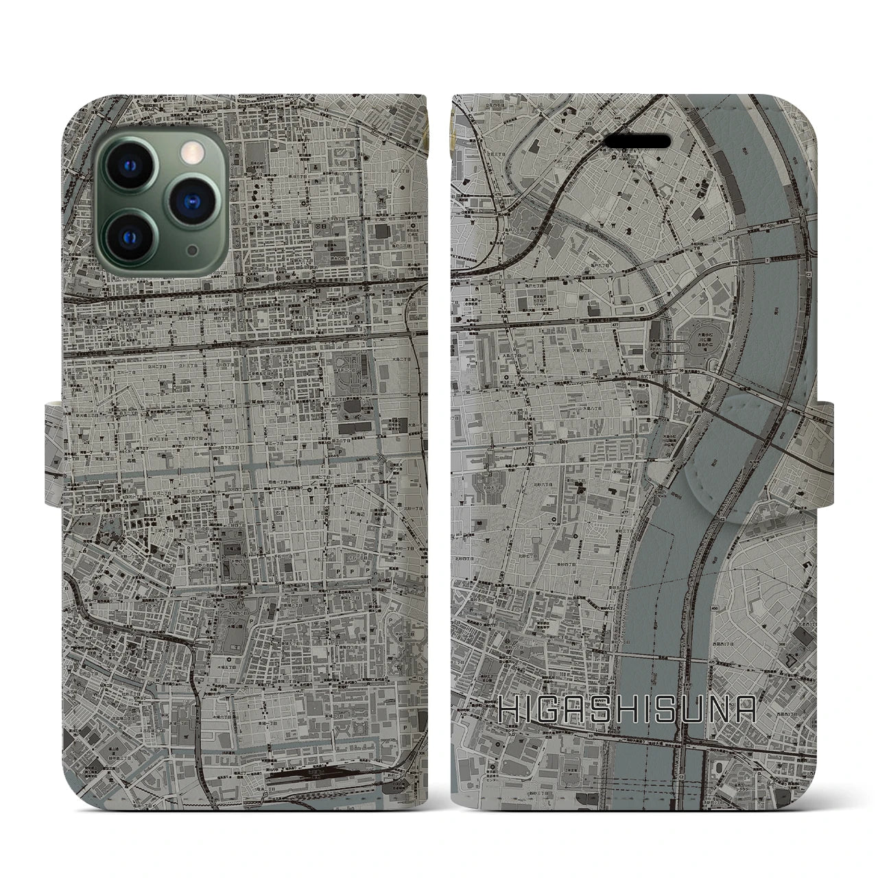 【東砂(東京都)】地図柄iPhoneケース(手帳タイプ)モノトーン・iPhone 11 Pro 用