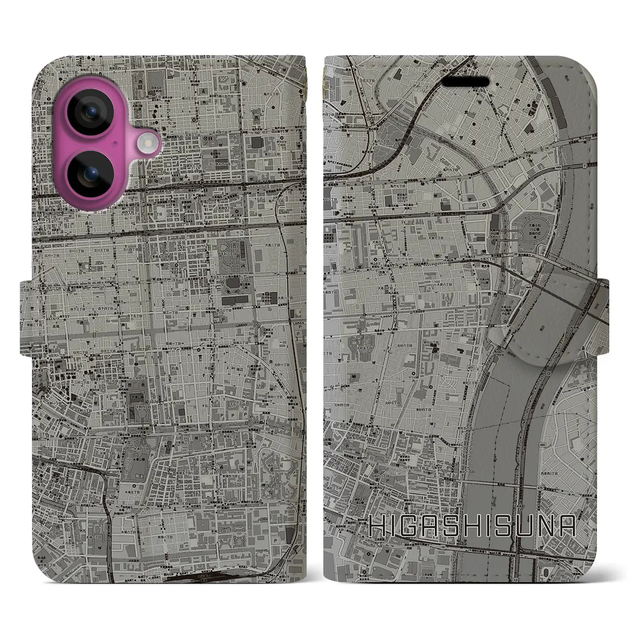 【東砂(東京都)】地図柄iPhoneケース(手帳タイプ)モノトーン・iPhone 16 Pro 用