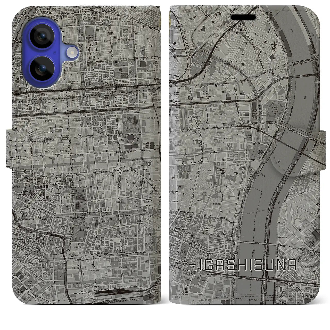 【東砂(東京都)】地図柄iPhoneケース(手帳タイプ)モノトーン・iPhone 16 Pro Max 用