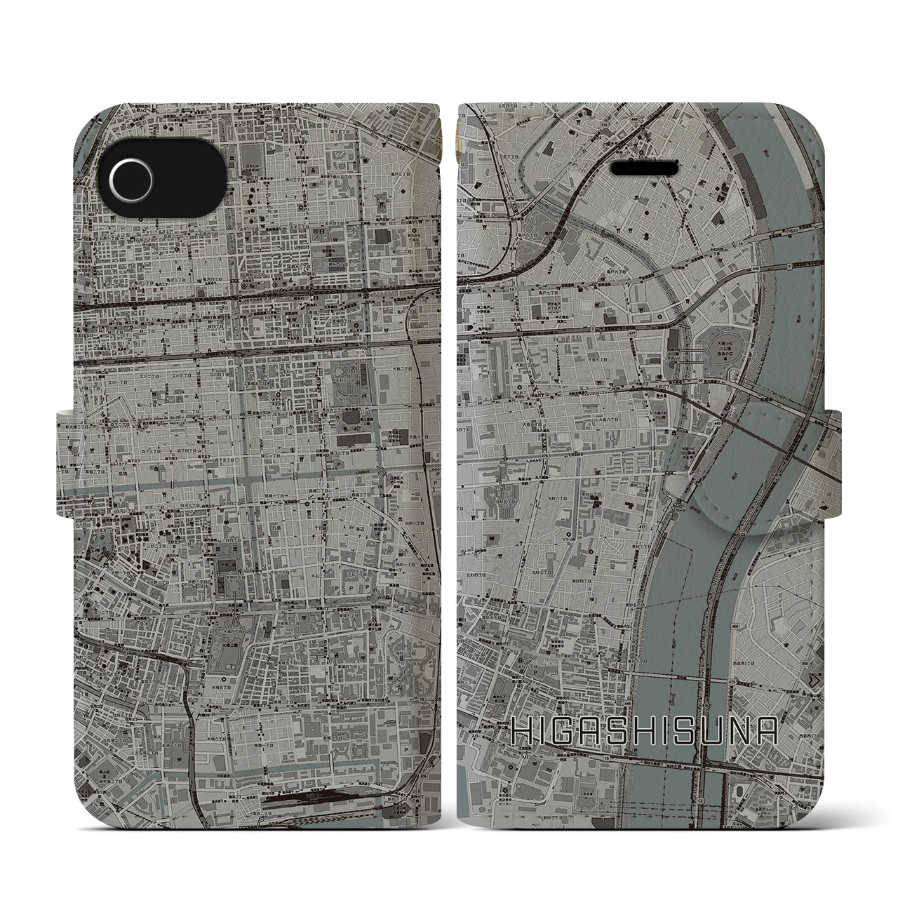 【東砂(東京都)】地図柄iPhoneケース(手帳タイプ)モノトーン・iPhone SE(第3 / 第2世代) / 8 / 7 / 6s / 6 用