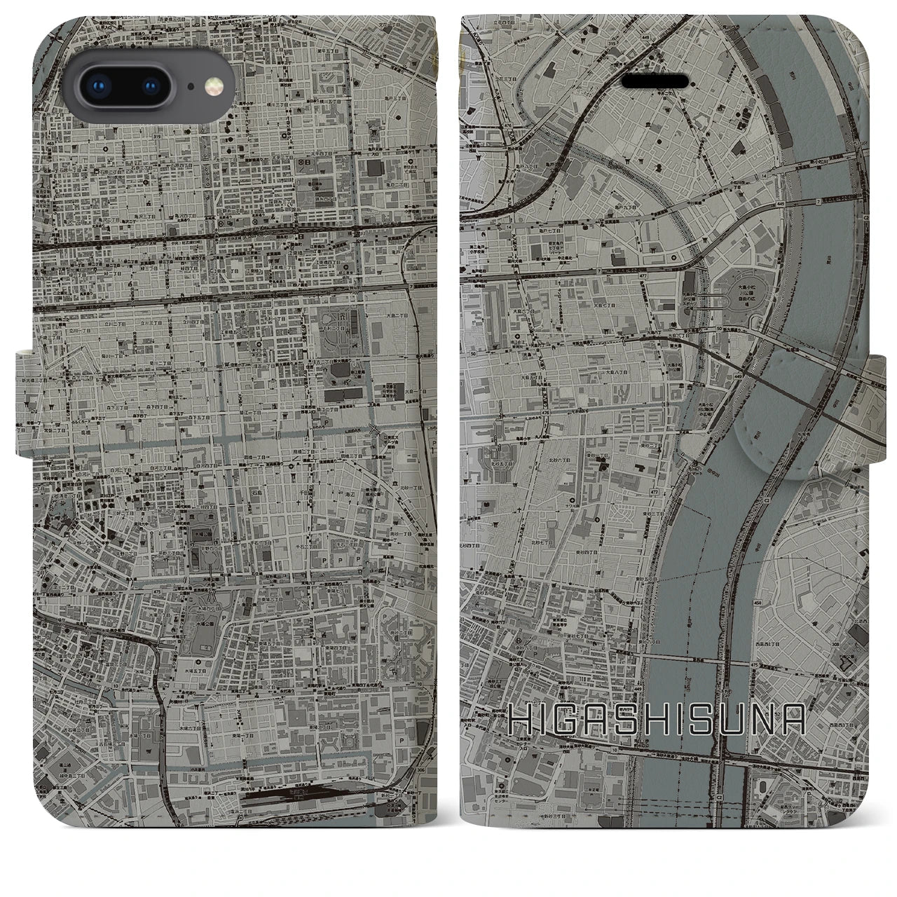 【東砂(東京都)】地図柄iPhoneケース(手帳タイプ)モノトーン・iPhone 8Plus /7Plus / 6sPlus / 6Plus 用