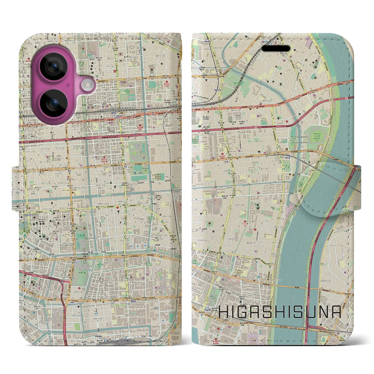 【東砂(東京都)】地図柄iPhoneケース(手帳タイプ)ナチュラル・iPhone 16 Pro 用