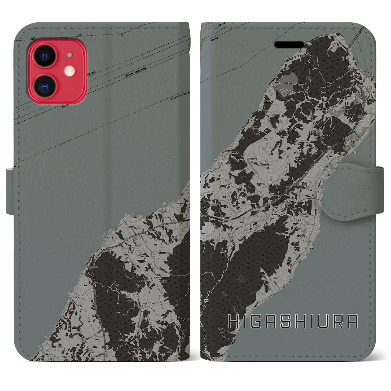 【東浦(兵庫県)】地図柄iPhoneケース(手帳タイプ)モノトーン・iPhone 11 用