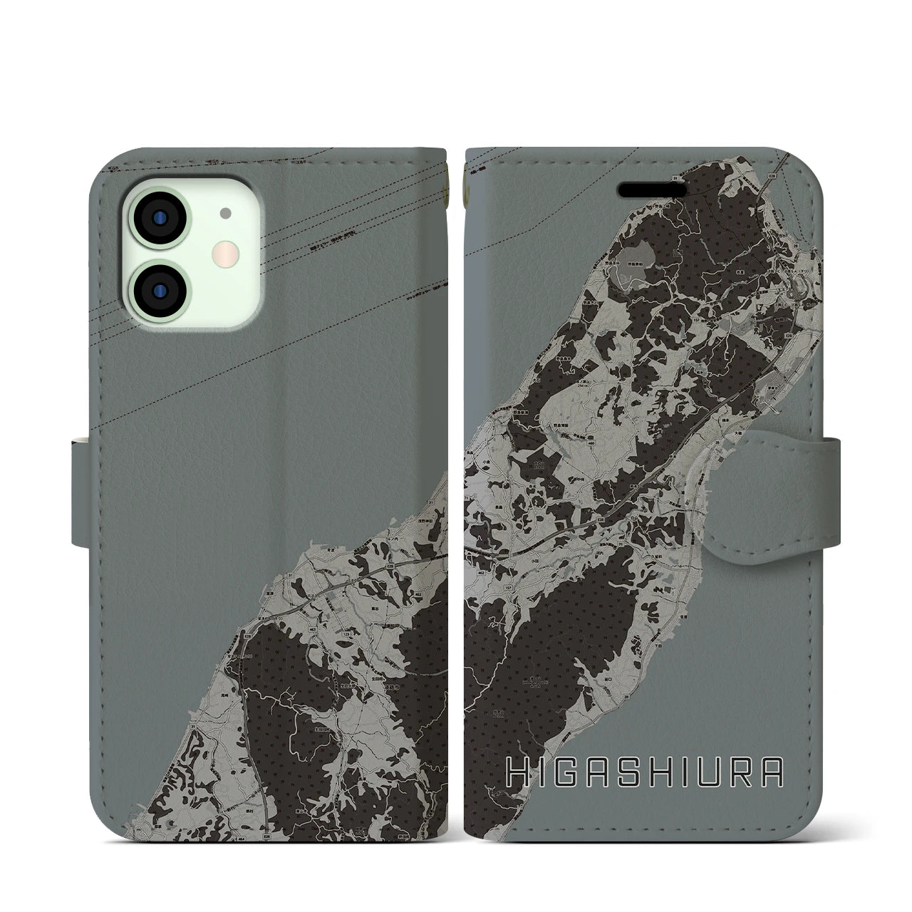 【東浦(兵庫県)】地図柄iPhoneケース(手帳タイプ)モノトーン・iPhone 12 mini 用