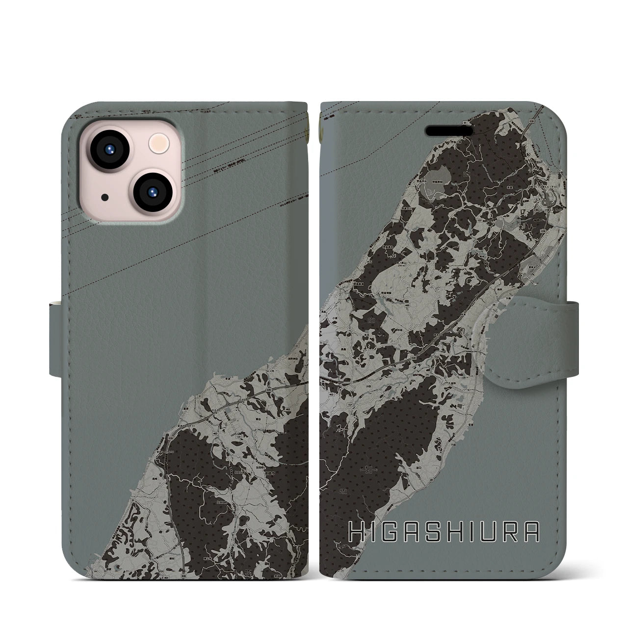 【東浦(兵庫県)】地図柄iPhoneケース(手帳タイプ)モノトーン・iPhone 13 mini 用