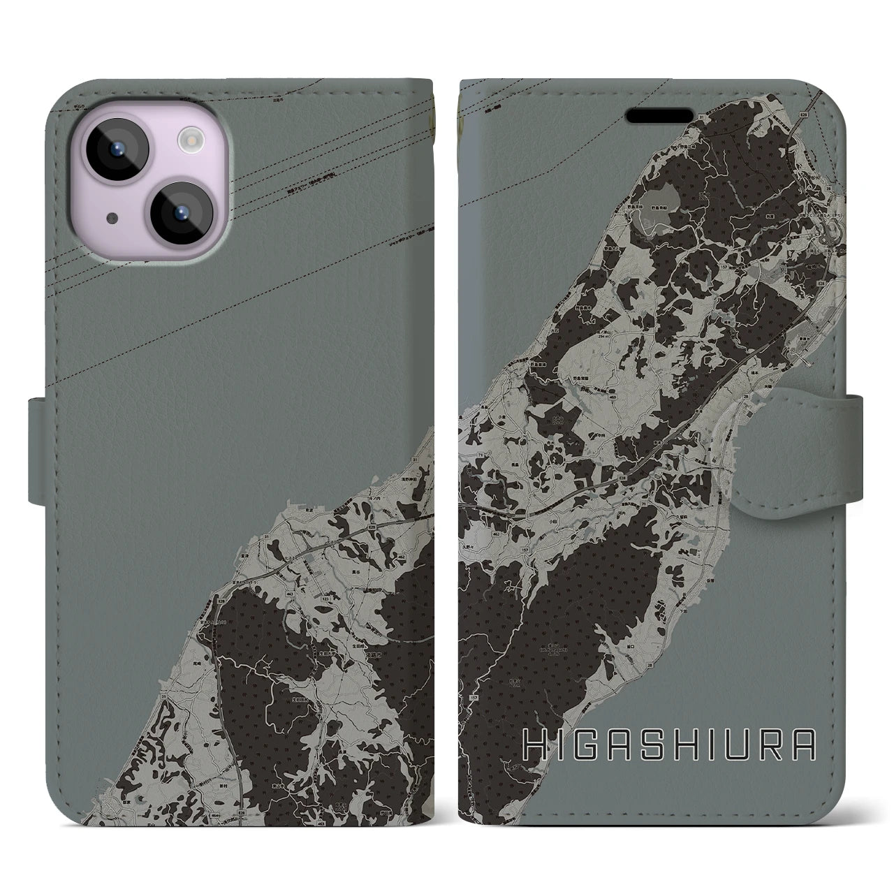 【東浦(兵庫県)】地図柄iPhoneケース(手帳タイプ)モノトーン・iPhone 14 用