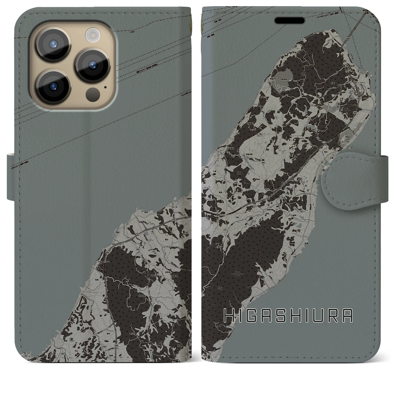 【東浦(兵庫県)】地図柄iPhoneケース(手帳タイプ)モノトーン・iPhone 14 Pro Max 用