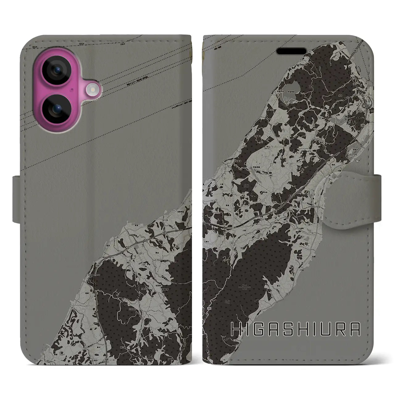 【東浦(兵庫県)】地図柄iPhoneケース(手帳タイプ)モノトーン・iPhone 16 Pro 用