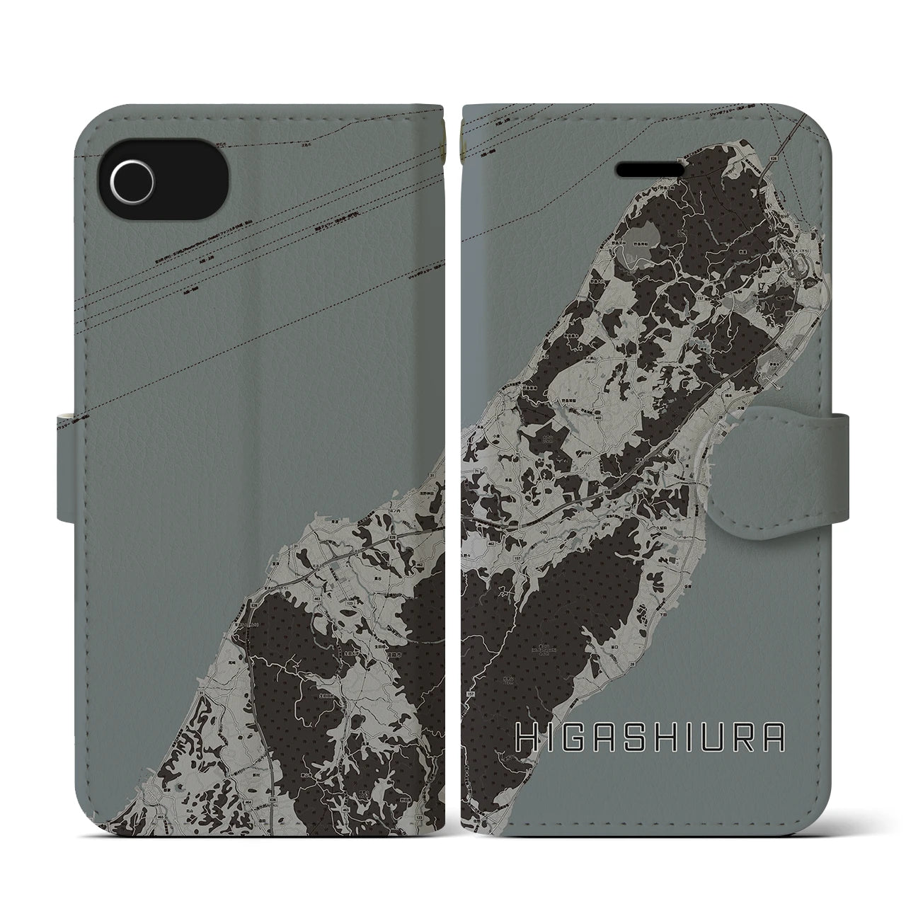 【東浦(兵庫県)】地図柄iPhoneケース(手帳タイプ)モノトーン・iPhone SE(第3 / 第2世代) / 8 / 7 / 6s / 6 用