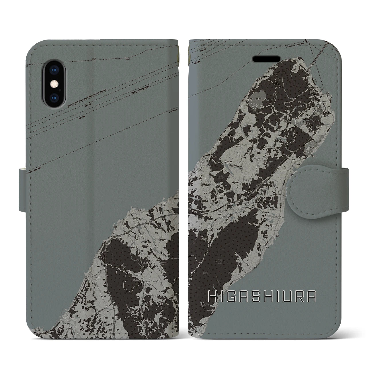 【東浦(兵庫県)】地図柄iPhoneケース(手帳タイプ)モノトーン・iPhone XS / X 用