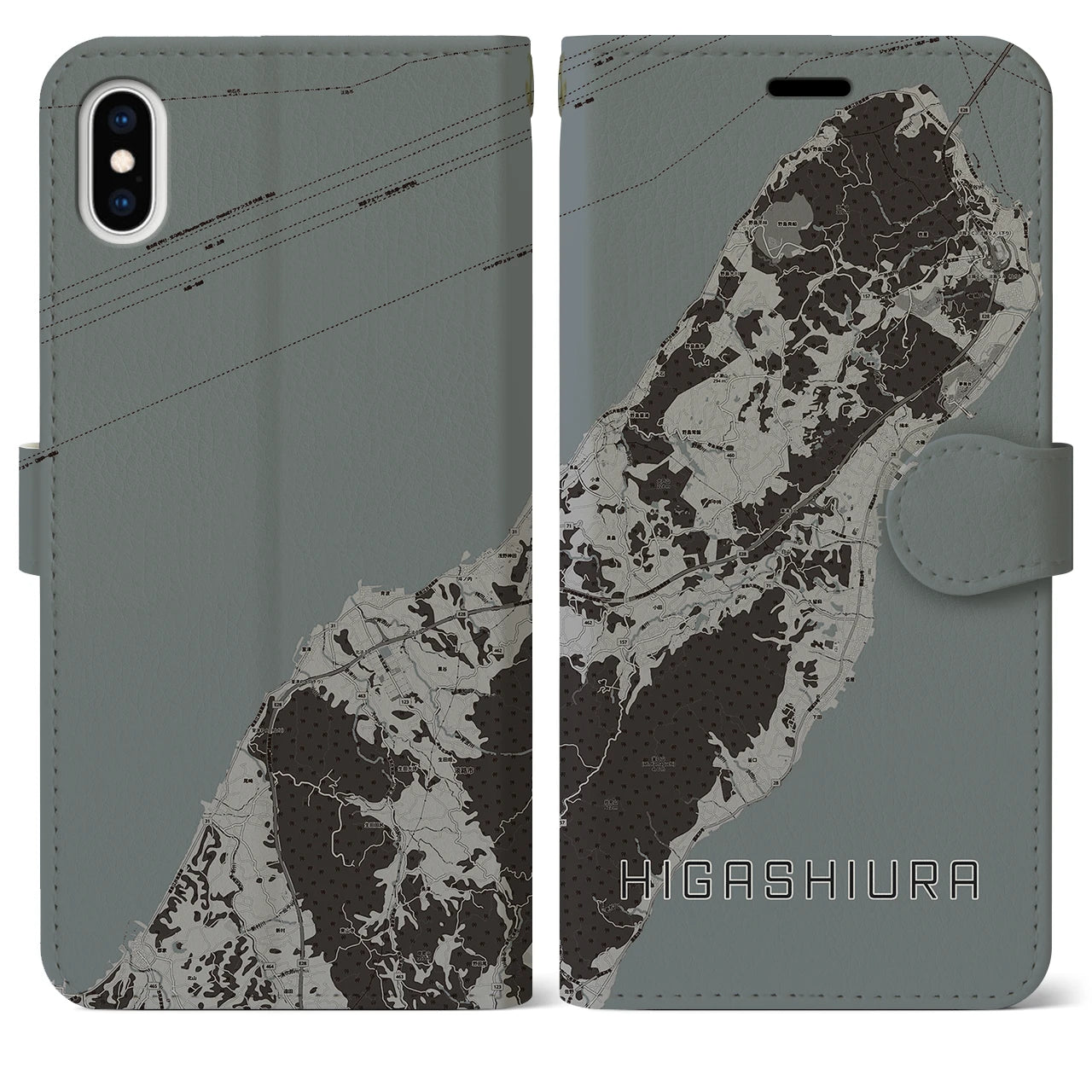 【東浦(兵庫県)】地図柄iPhoneケース(手帳タイプ)モノトーン・iPhone XS Max 用