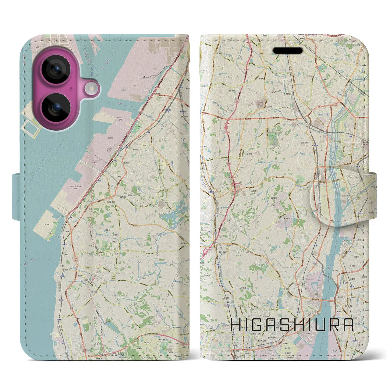 【東浦(愛知県)】地図柄iPhoneケース(手帳タイプ)ナチュラル・iPhone 16 Pro 用