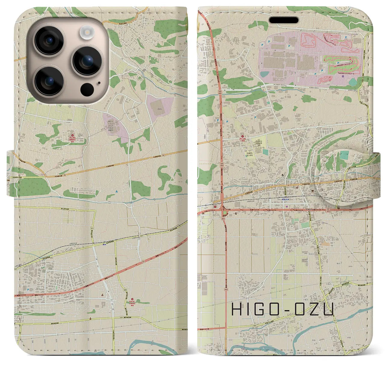 【肥後大津(熊本県)】地図柄iPhoneケース(手帳タイプ)ナチュラル・iPhone 16 Plus 用
