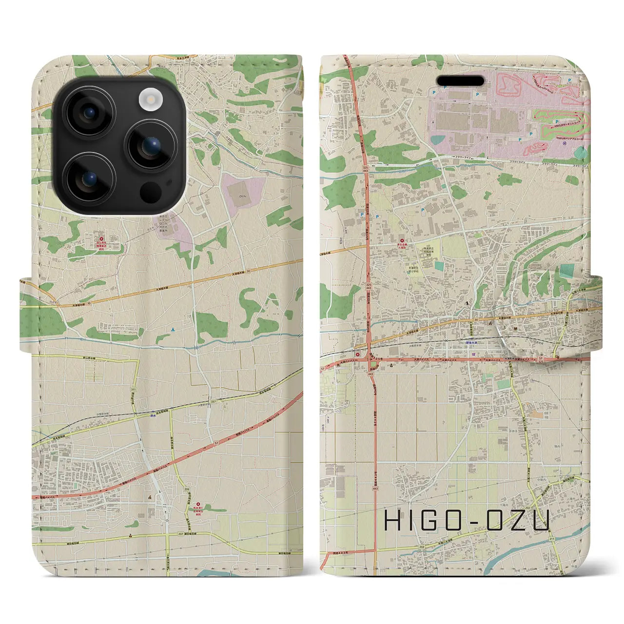 【肥後大津(熊本県)】地図柄iPhoneケース(手帳タイプ)ナチュラル・iPhone 16 用