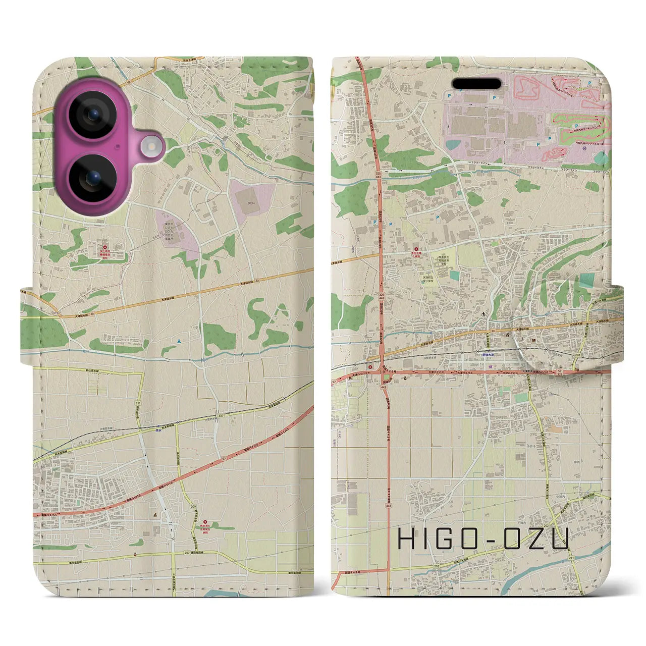 【肥後大津(熊本県)】地図柄iPhoneケース(手帳タイプ)ナチュラル・iPhone 16 Pro 用