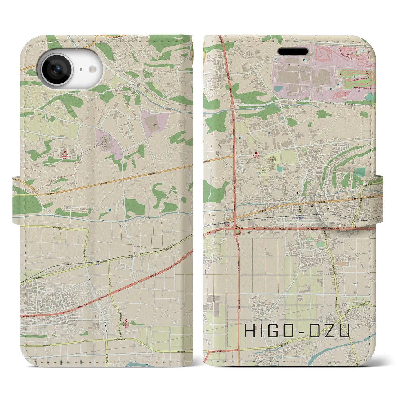 【肥後大津(熊本県)】地図柄iPhoneケース(手帳タイプ)