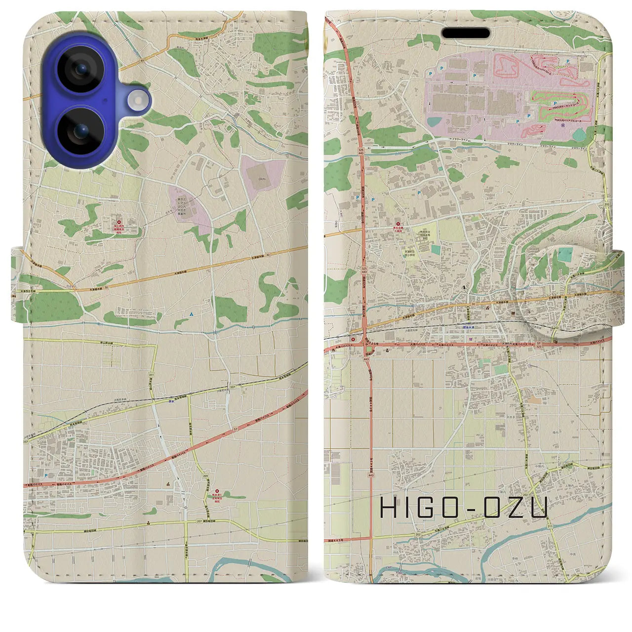 【肥後大津(熊本県)】地図柄iPhoneケース(手帳タイプ)ナチュラル・iPhone 16 Pro Max 用