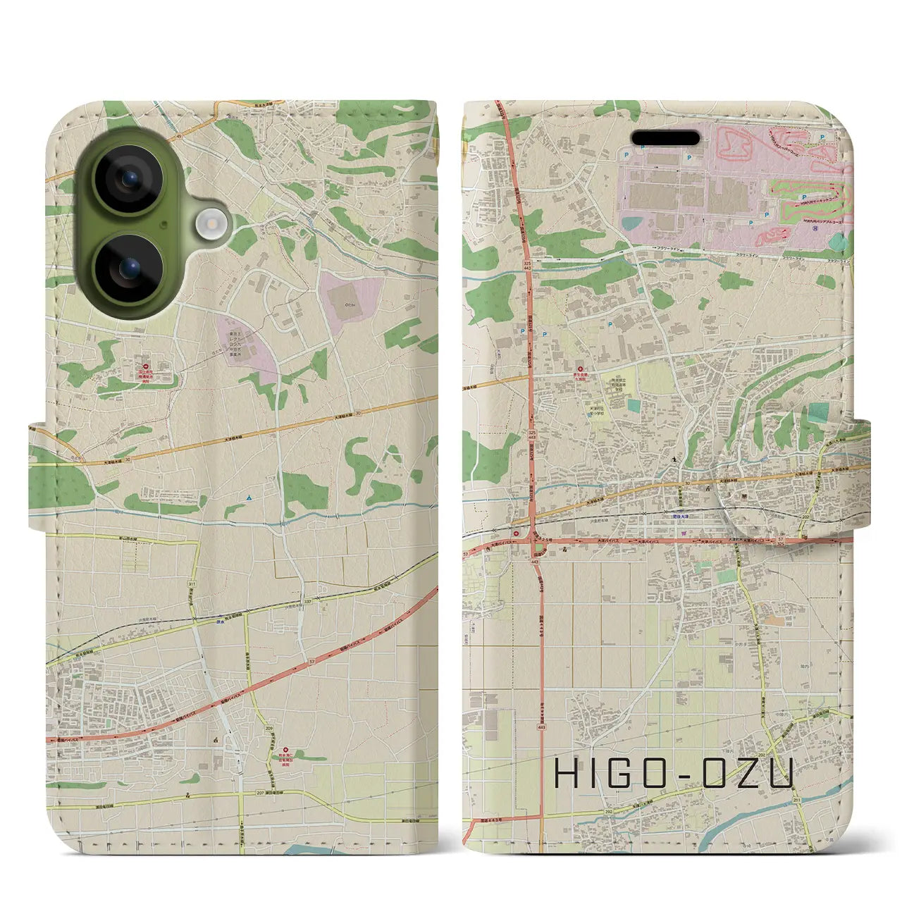 【肥後大津(熊本県)】地図柄iPhoneケース(手帳タイプ)ナチュラル・iPhone 17 Pro Max 用
