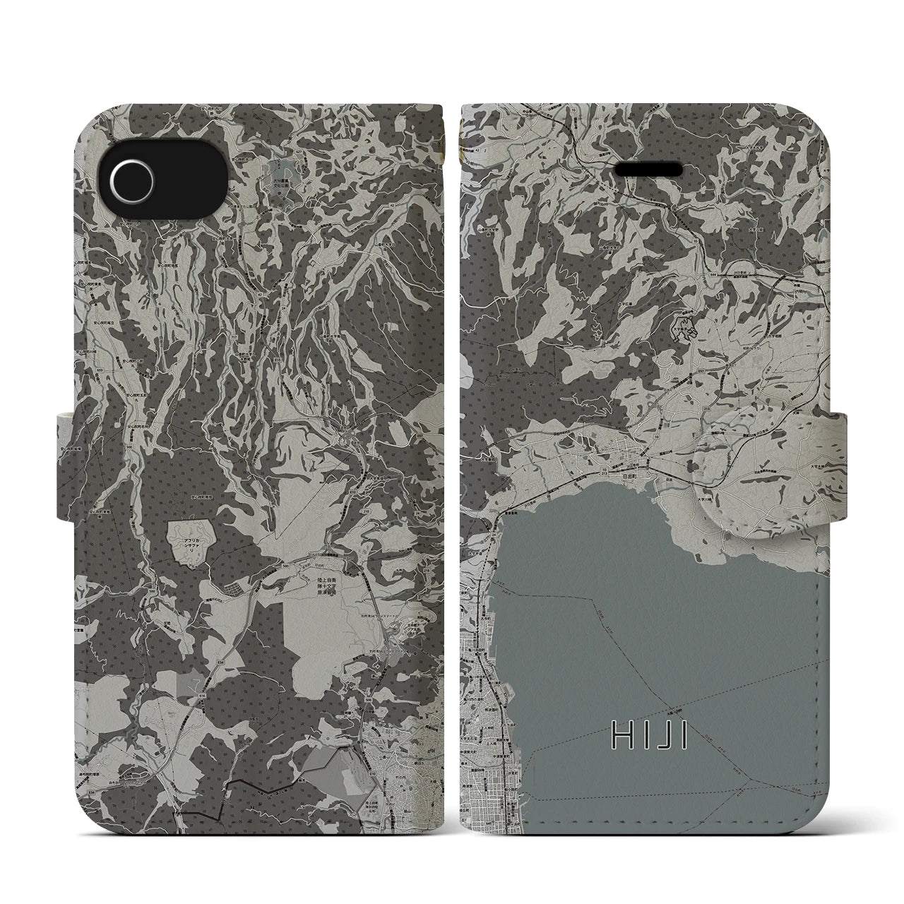 【日出(大分県)】地図柄iPhoneケース(手帳タイプ)モノトーン・iPhone SE(第3 / 第2世代) / 8 / 7 / 6s / 6 用