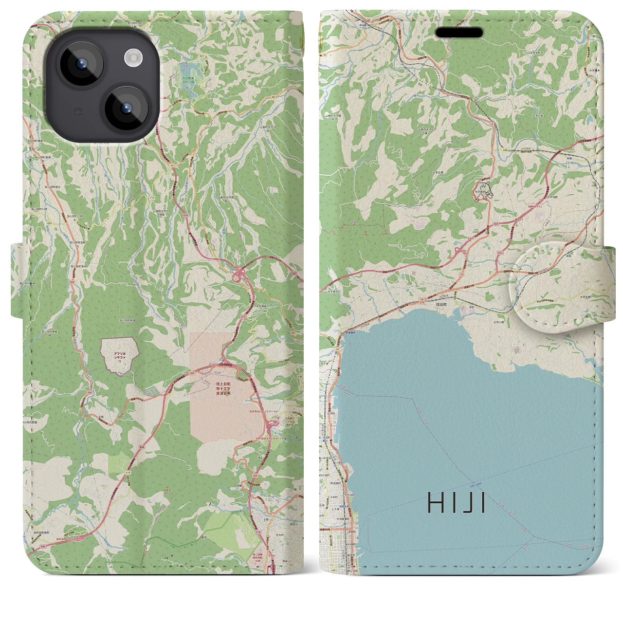 【日出(大分県)】地図柄iPhoneケース(手帳タイプ)