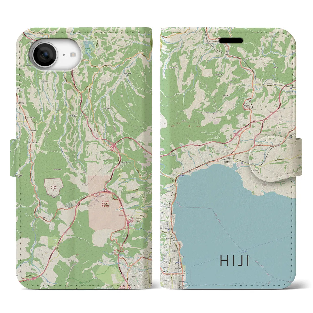 【日出(大分県)】地図柄iPhoneケース(手帳タイプ)