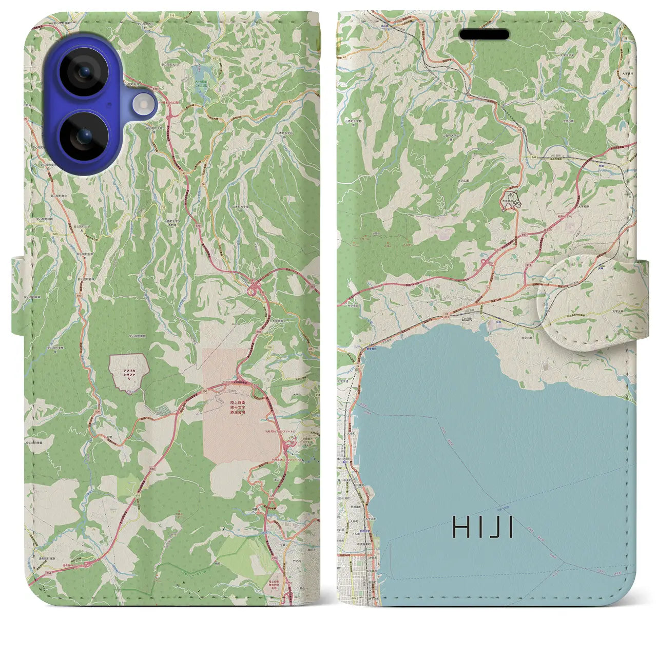 【日出(大分県)】地図柄iPhoneケース(手帳タイプ)ナチュラル・iPhone 16 Pro Max 用