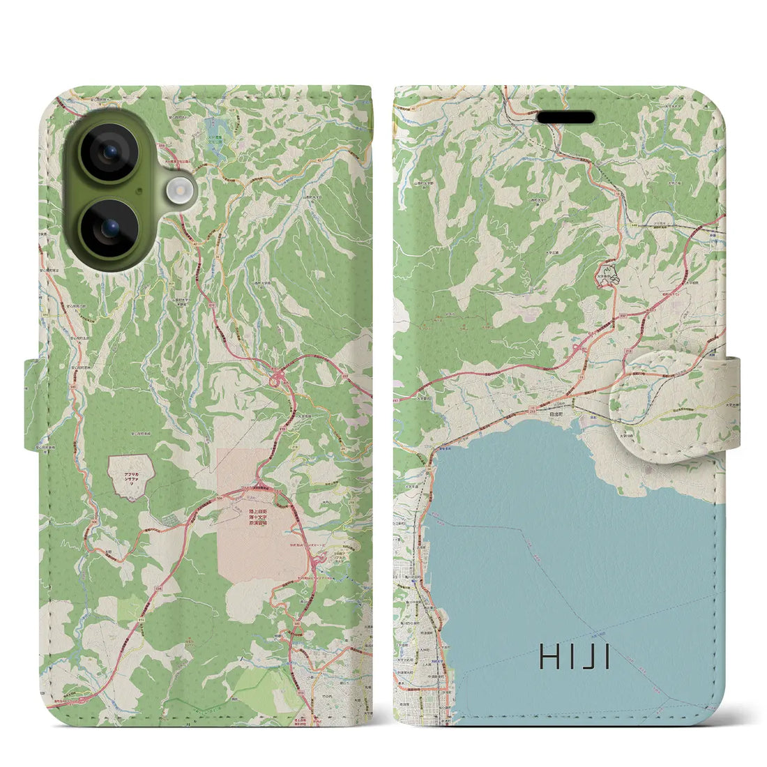 【日出(大分県)】地図柄iPhoneケース(手帳タイプ)ナチュラル・iPhone 17 Pro Max 用