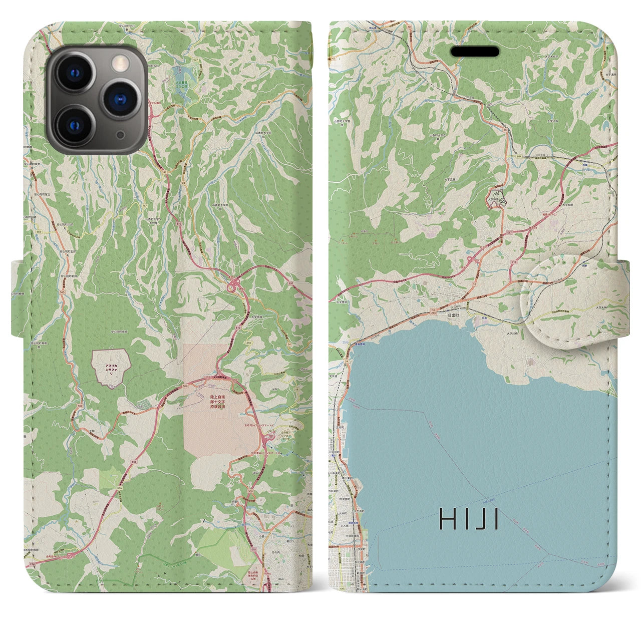 【日出(大分県)】地図柄iPhoneケース(手帳タイプ)