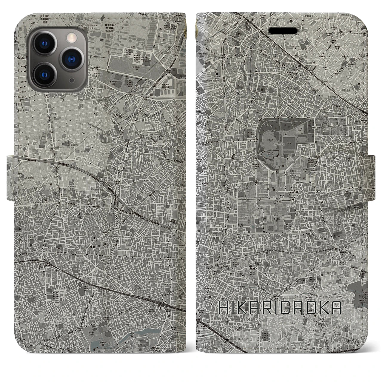【光が丘(東京都)】地図柄iPhoneケース(手帳タイプ)モノトーン・iPhone 11 Pro Max 用