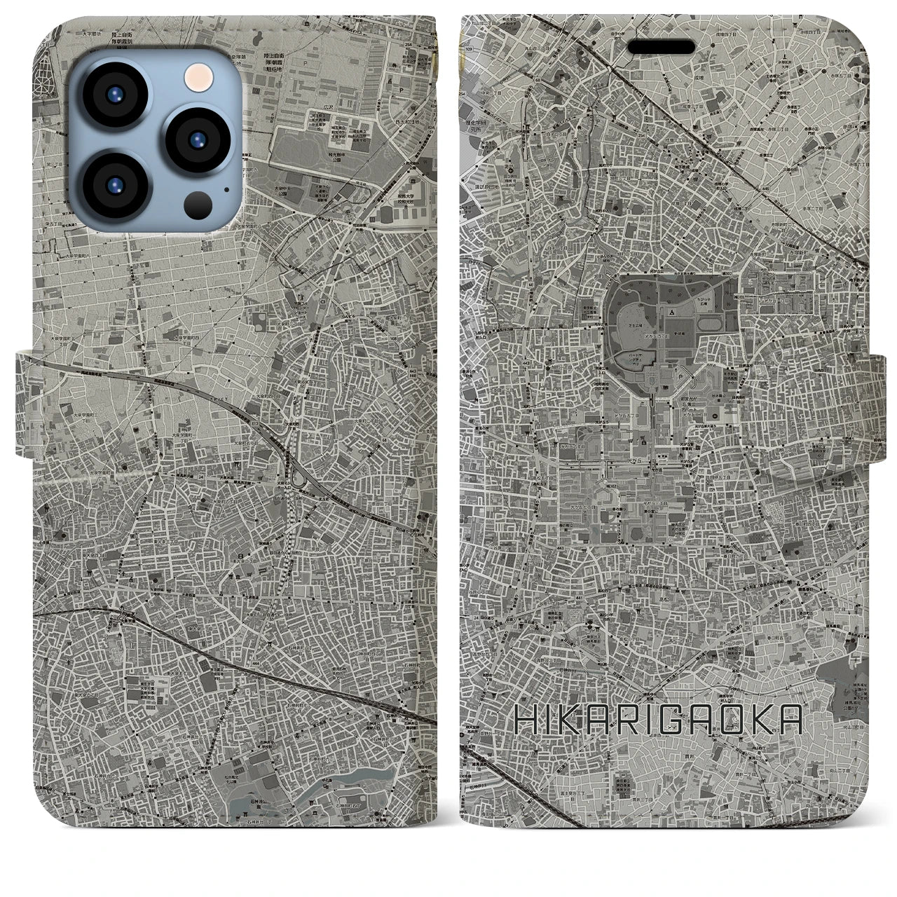 【光が丘(東京都)】地図柄iPhoneケース(手帳タイプ)モノトーン・iPhone 13 Pro Max 用