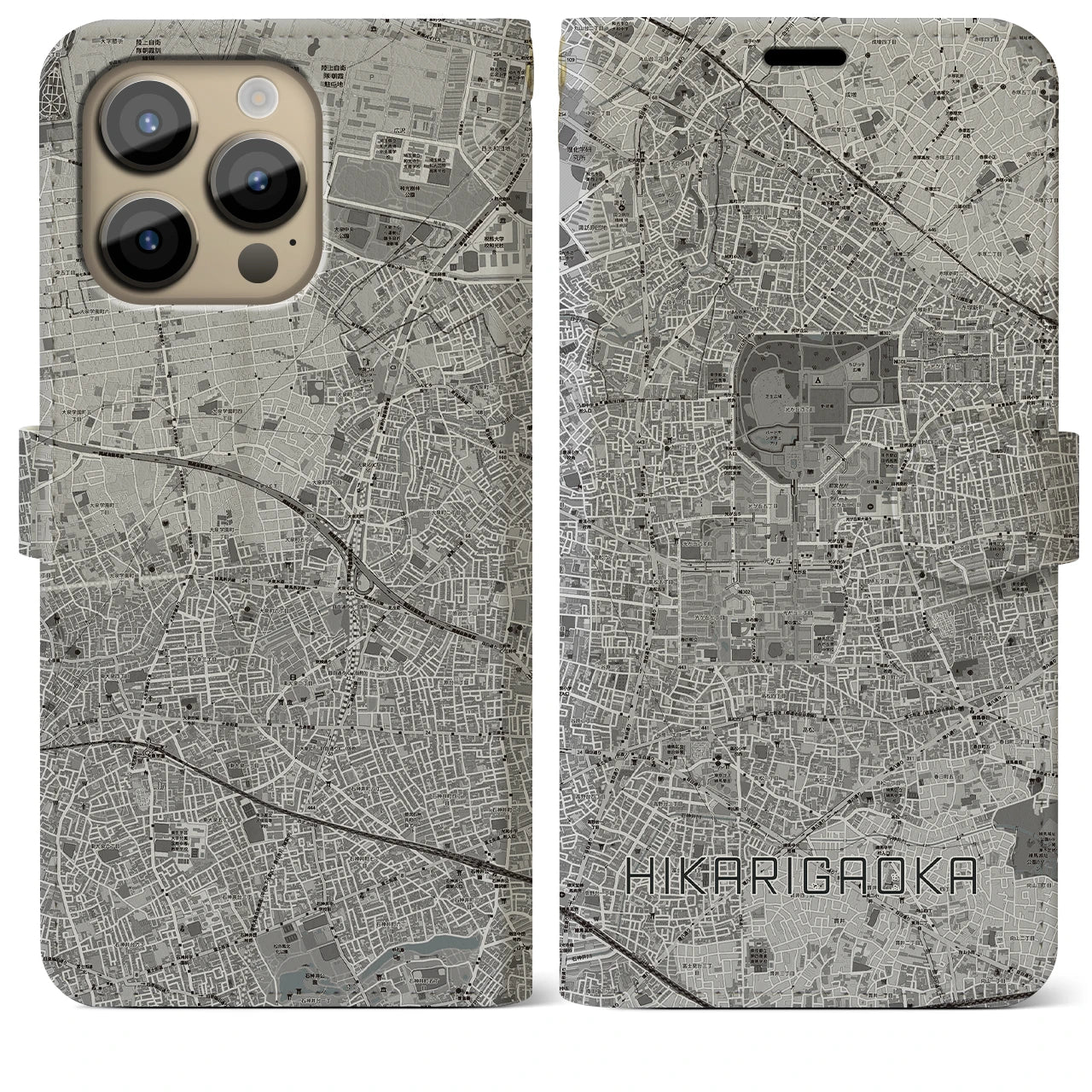 【光が丘(東京都)】地図柄iPhoneケース(手帳タイプ)モノトーン・iPhone 14 Pro Max 用