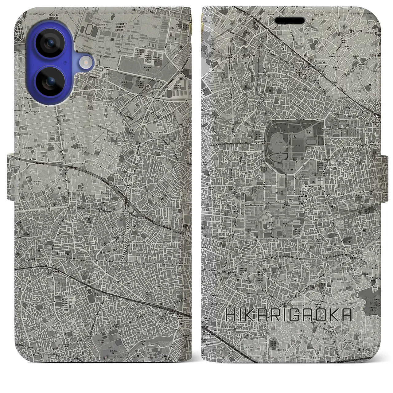 【光が丘(東京都)】地図柄iPhoneケース(手帳タイプ)モノトーン・iPhone 16 Pro Max 用