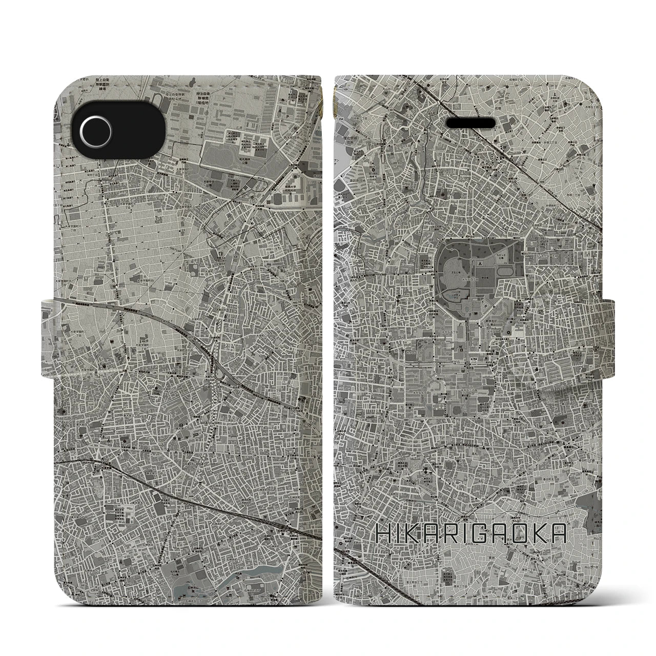 【光が丘(東京都)】地図柄iPhoneケース(手帳タイプ)モノトーン・iPhone SE(第3 / 第2世代) / 8 / 7 / 6s / 6 用