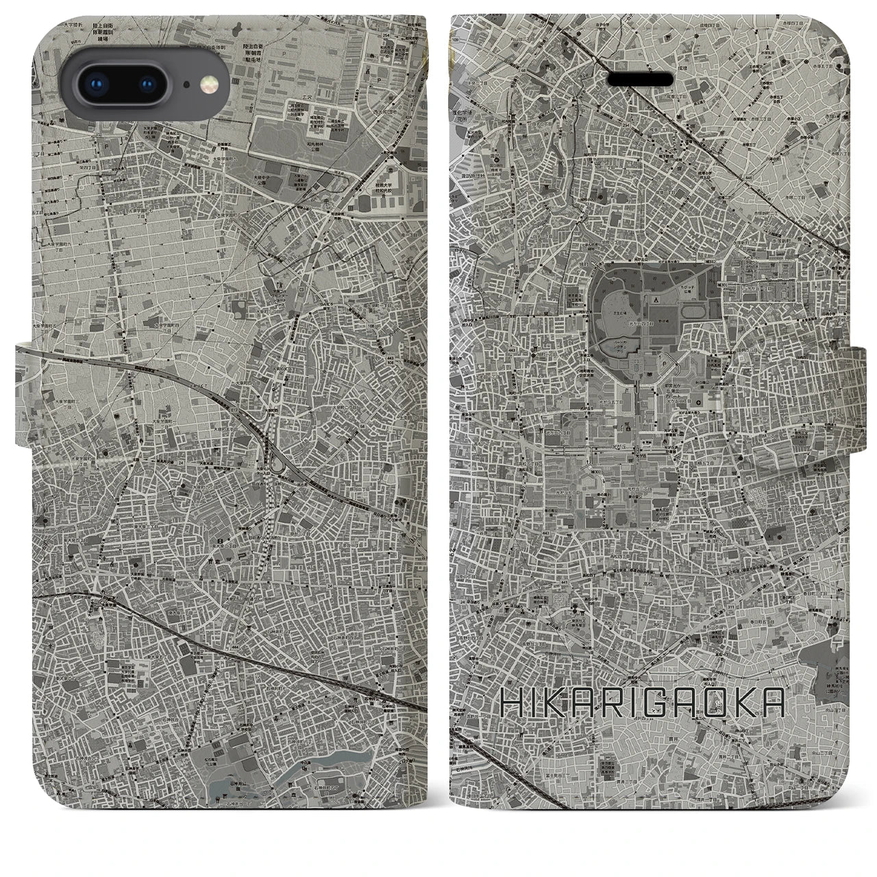 【光が丘(東京都)】地図柄iPhoneケース(手帳タイプ)モノトーン・iPhone 8Plus /7Plus / 6sPlus / 6Plus 用
