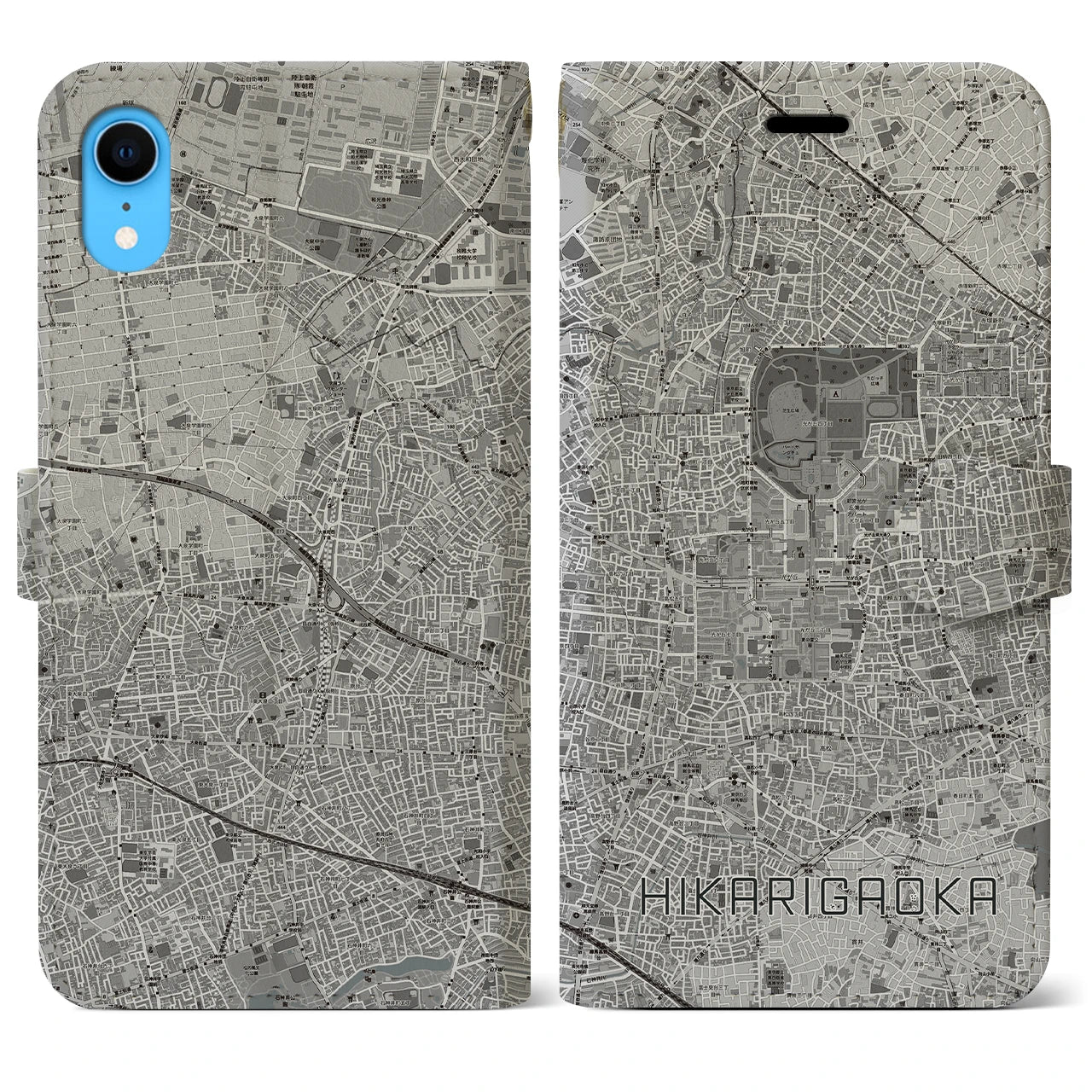 【光が丘(東京都)】地図柄iPhoneケース(手帳タイプ)モノトーン・iPhone XR 用