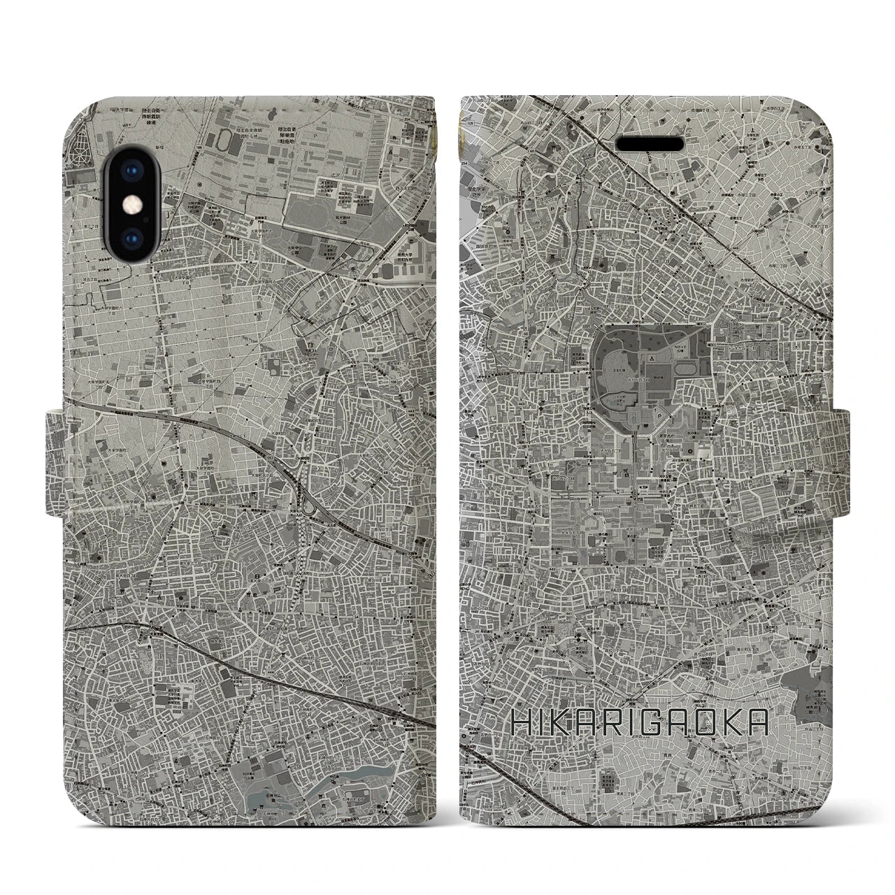 【光が丘(東京都)】地図柄iPhoneケース(手帳タイプ)モノトーン・iPhone XS / X 用