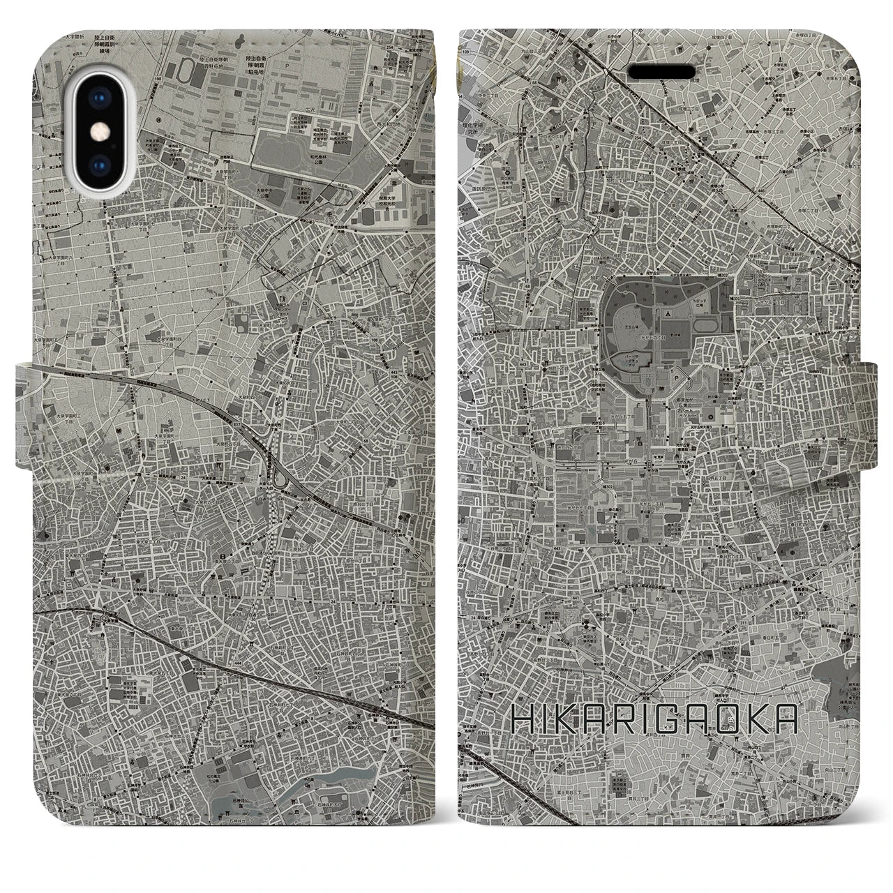 【光が丘(東京都)】地図柄iPhoneケース(手帳タイプ)モノトーン・iPhone XS Max 用