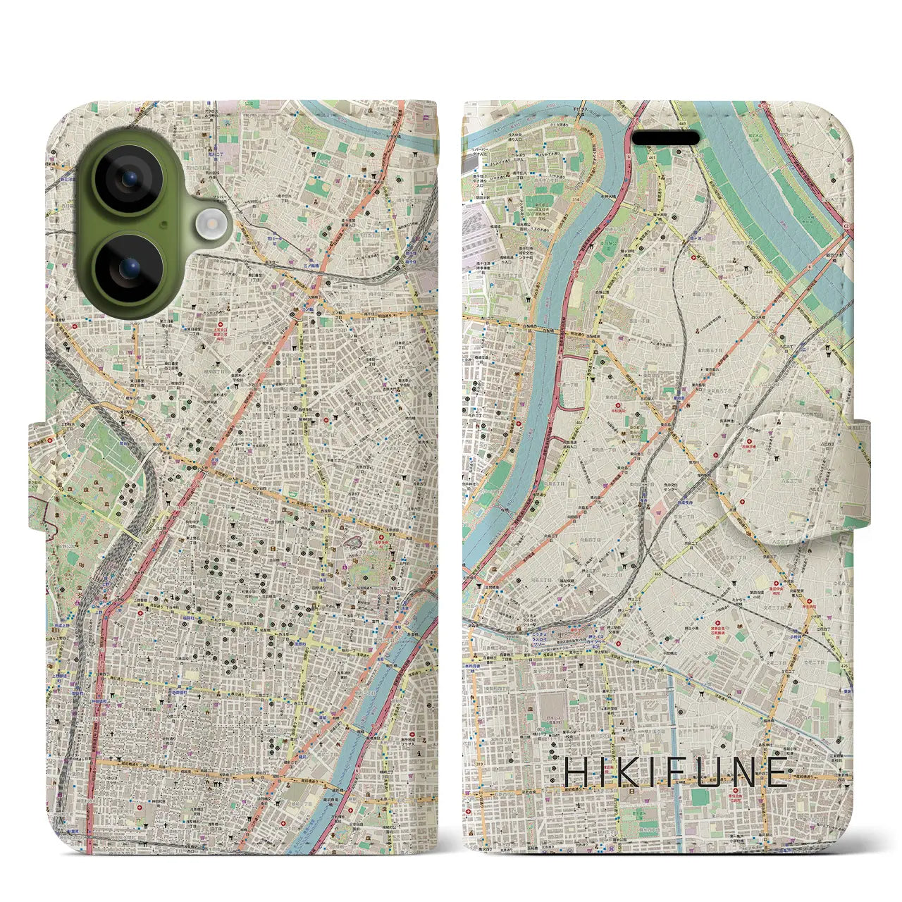 【曳舟(東京都)】地図柄iPhoneケース(手帳タイプ)