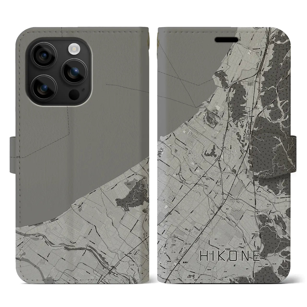 【彦根(滋賀県)】地図柄iPhoneケース(手帳タイプ)モノトーン・iPhone 16 用