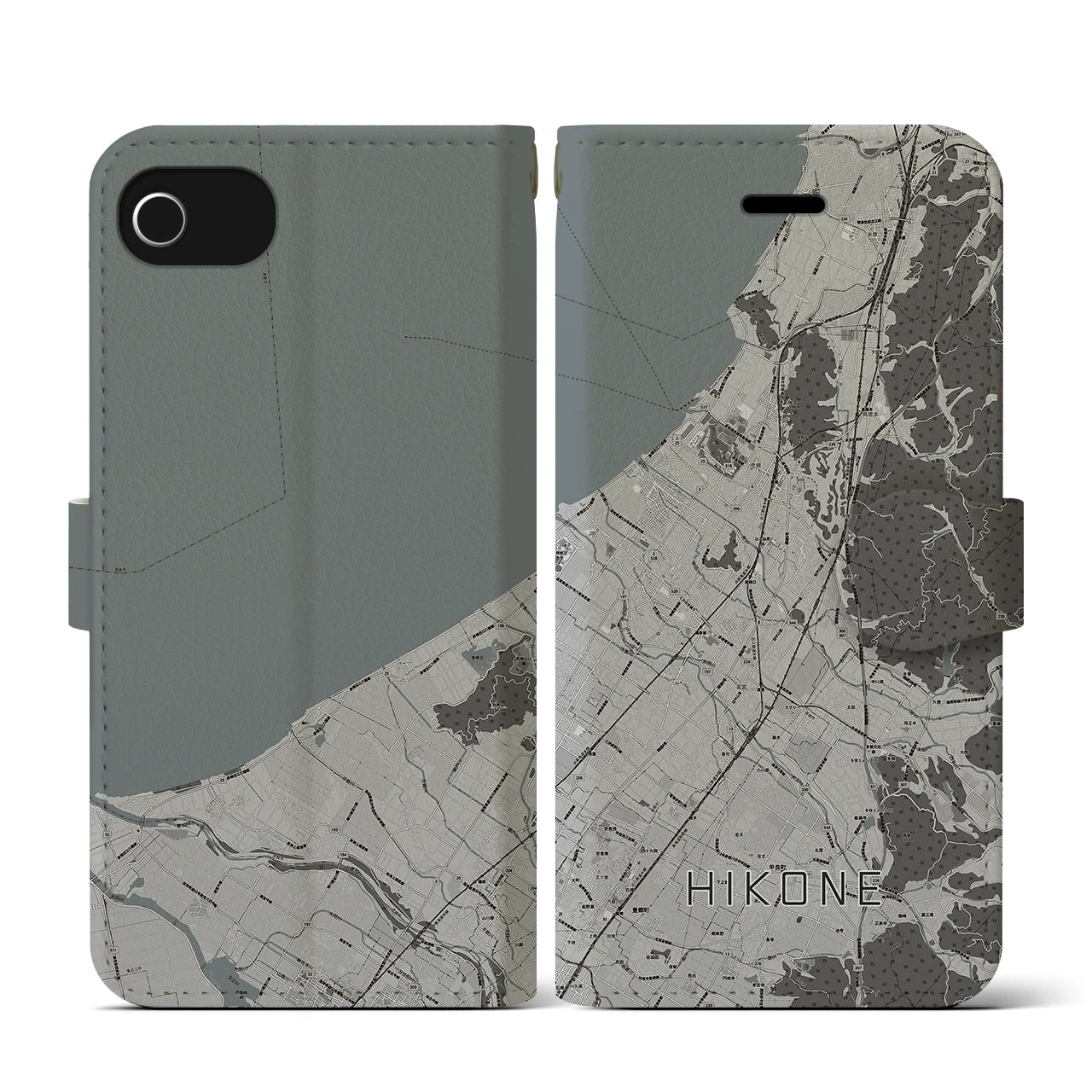 【彦根(滋賀県)】地図柄iPhoneケース(手帳タイプ)モノトーン・iPhone SE(第3 / 第2世代) / 8 / 7 / 6s / 6 用