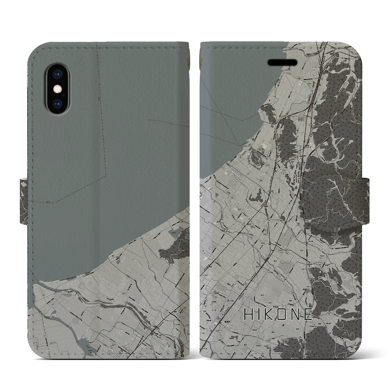 【彦根(滋賀県)】地図柄iPhoneケース(手帳タイプ)モノトーン・iPhone XS / X 用