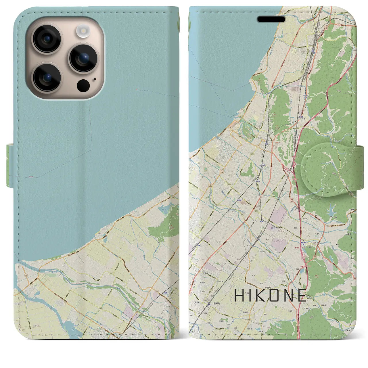 【彦根(滋賀県)】地図柄iPhoneケース(手帳タイプ)ナチュラル・iPhone 16 Plus 用