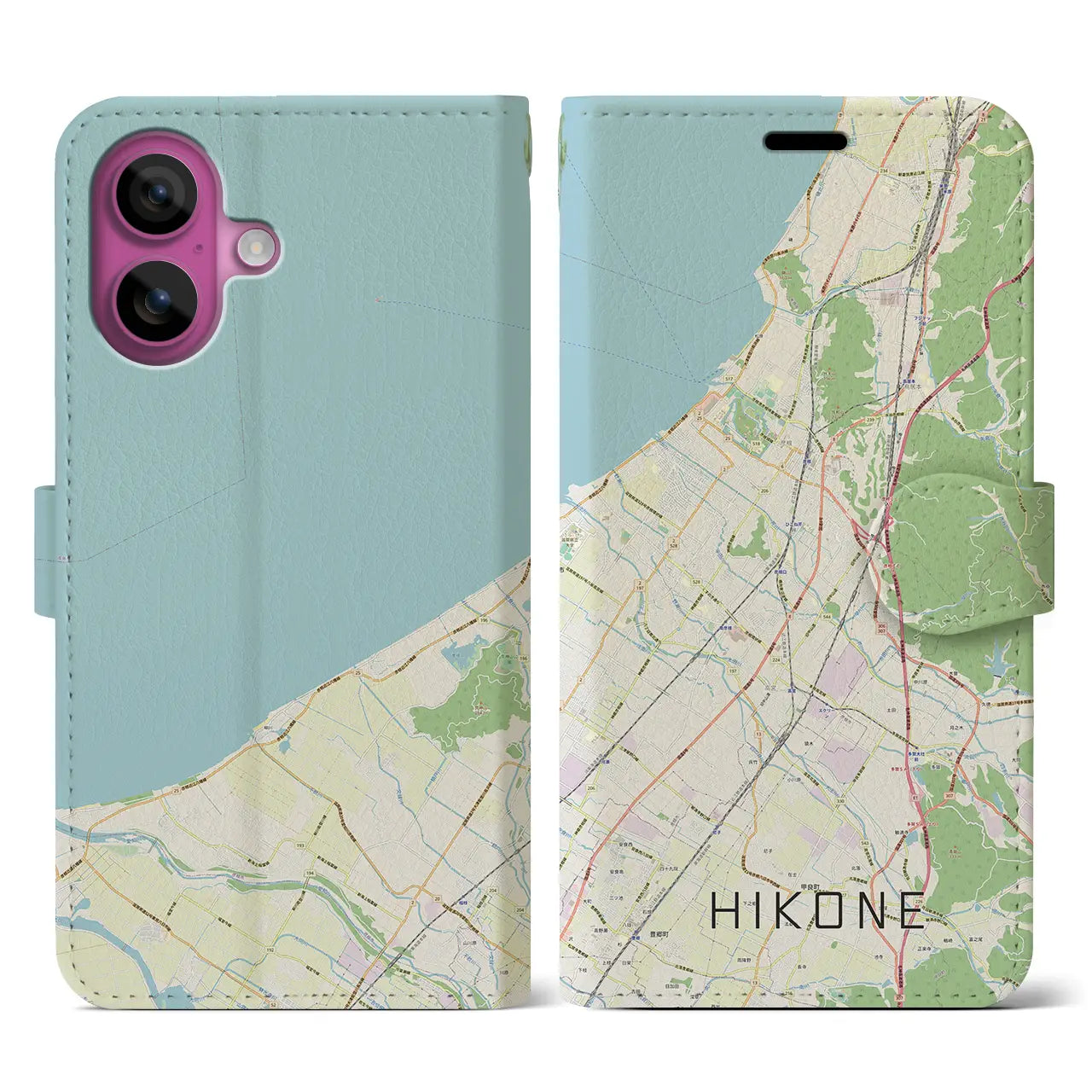 【彦根(滋賀県)】地図柄iPhoneケース(手帳タイプ)ナチュラル・iPhone 16 Pro 用