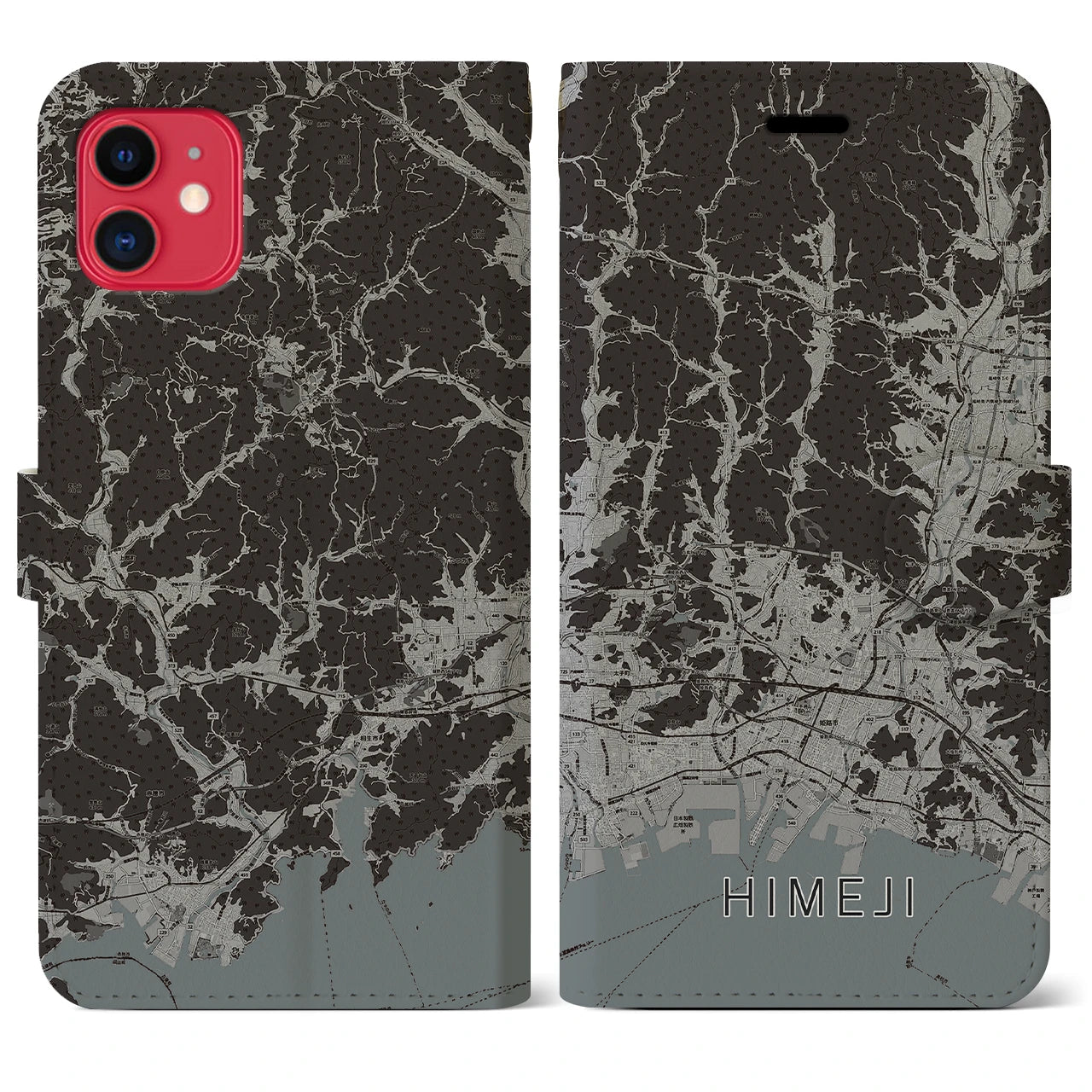 【姫路2(兵庫県)】地図柄iPhoneケース(手帳タイプ)モノトーン・iPhone 11 用