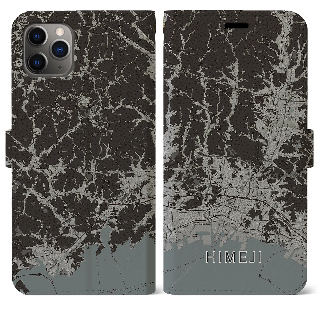 【姫路2(兵庫県)】地図柄iPhoneケース(手帳タイプ)モノトーン・iPhone 11 Pro Max 用