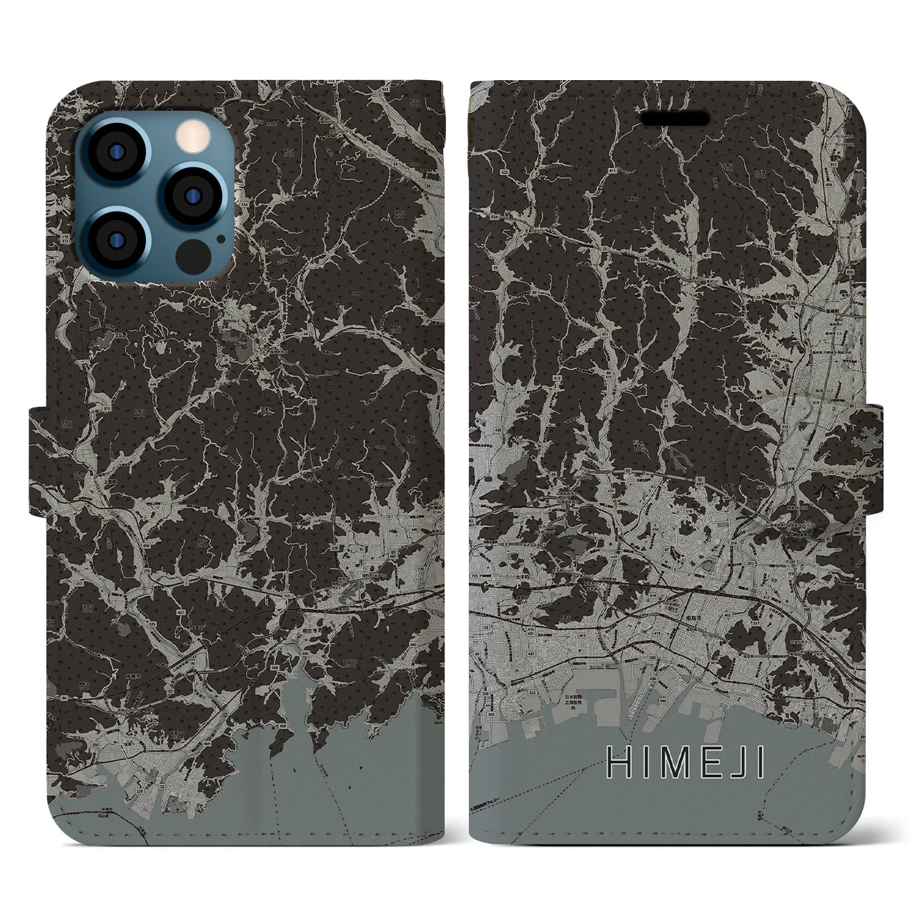 【姫路2(兵庫県)】地図柄iPhoneケース(手帳タイプ)モノトーン・iPhone 12 / 12 Pro 用
