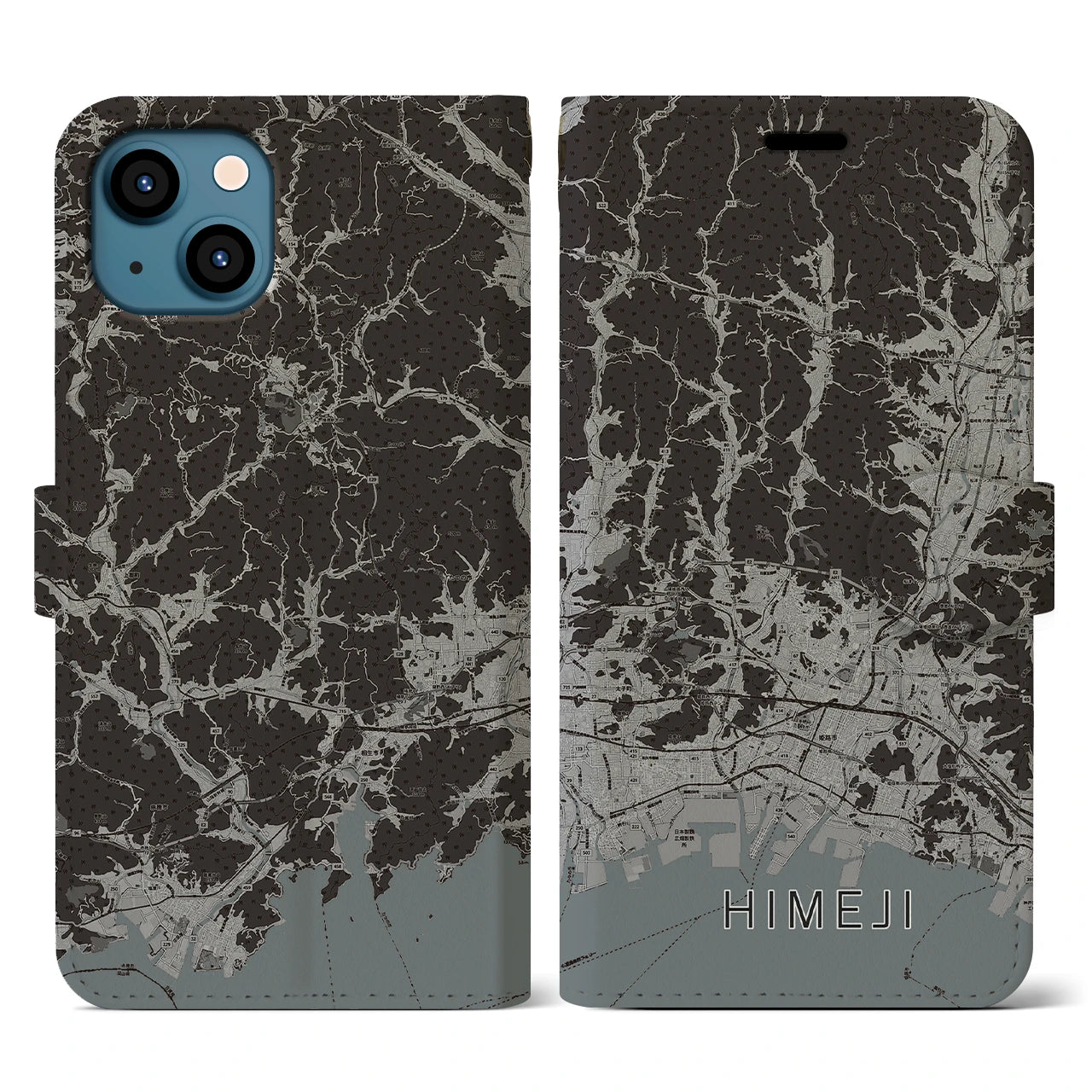 【姫路2(兵庫県)】地図柄iPhoneケース(手帳タイプ)モノトーン・iPhone 13 用